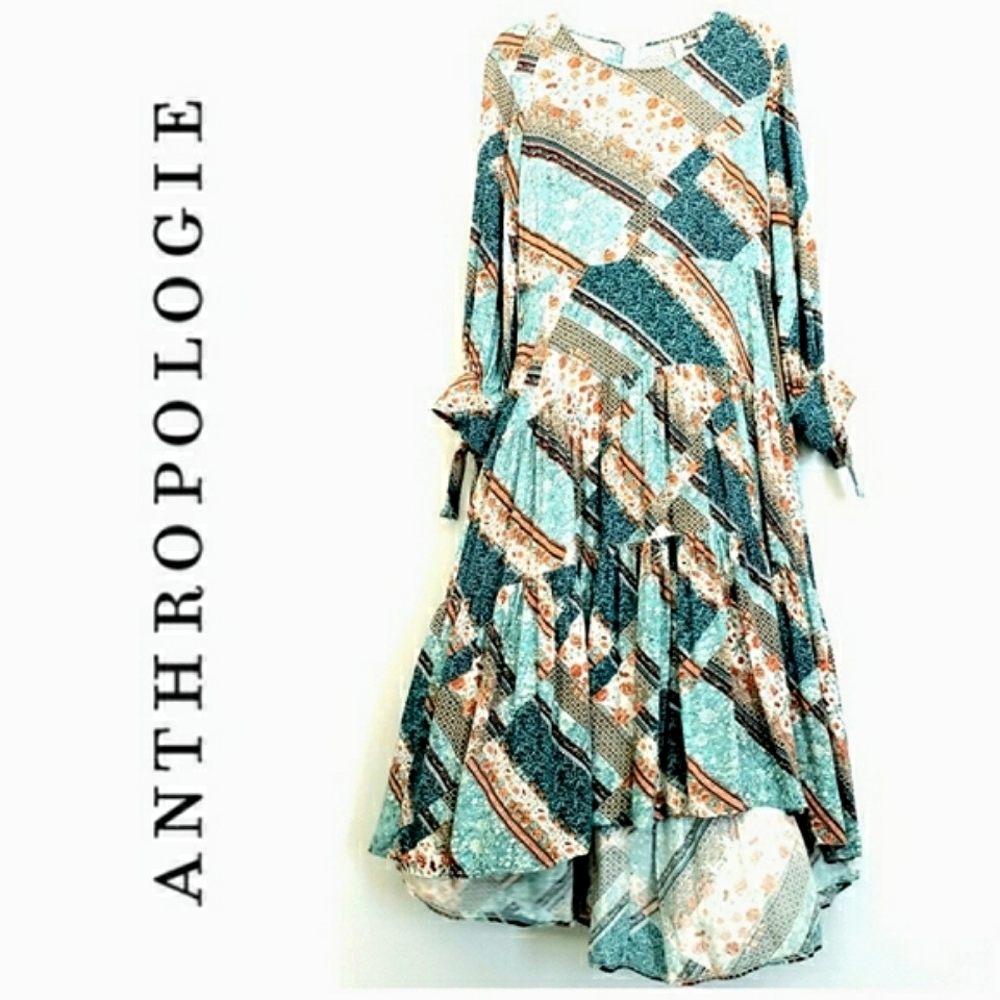 JAASE Bohemian Longsleeve Aqua/Orange Floral Midi  Dress